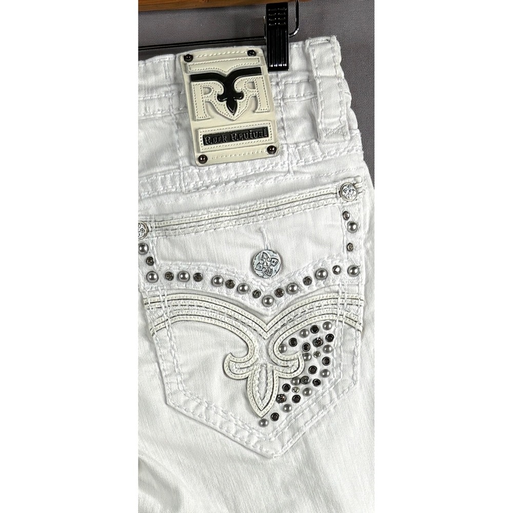 Rock‎ Revival Arwel Biker Jeans Mens 32x32 White Distressed Y2K Slim Streetwear